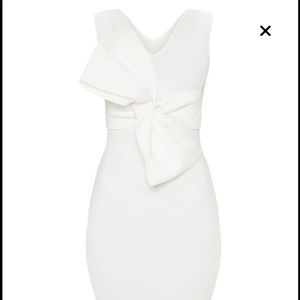 White Bonded Scuba Bow Detail Midi Dress